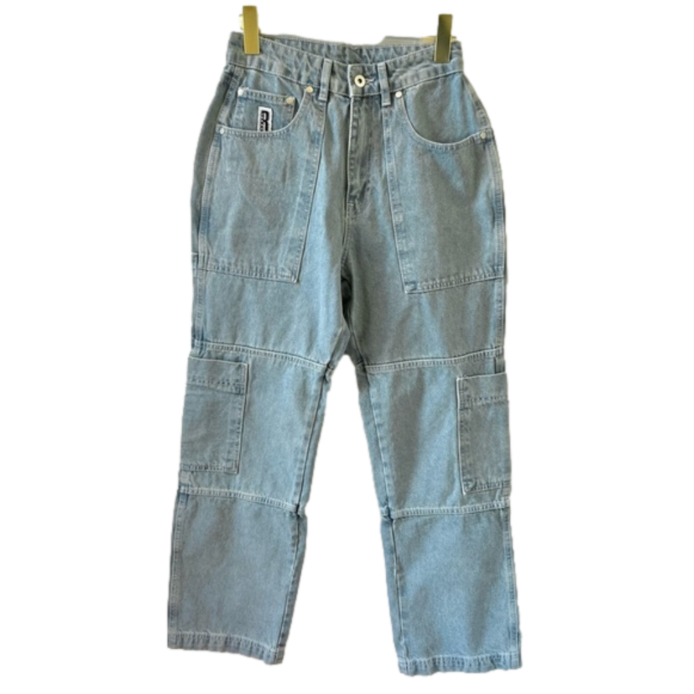 Ragged Priest Cargo Jeans Size 28 Lt Blue Combat Utility Carpenter High Rise